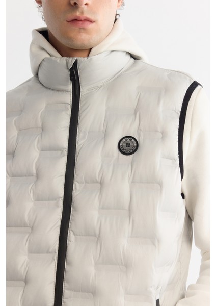 Erkek Gri Dik Yaka Su İtici Rüzgar Geçirmez Şişme Hafif Comfort Fit Yelek A42Y6505