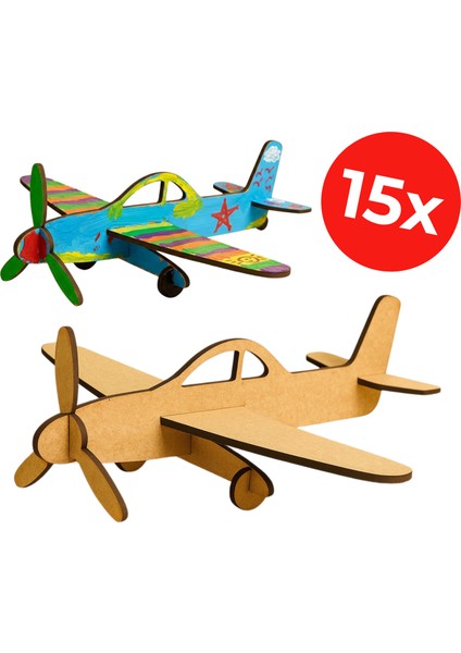 Ahşap Boyama Model Uçak - Boyama Aktivite - Toplu Uçak Boyama - 15'li Set