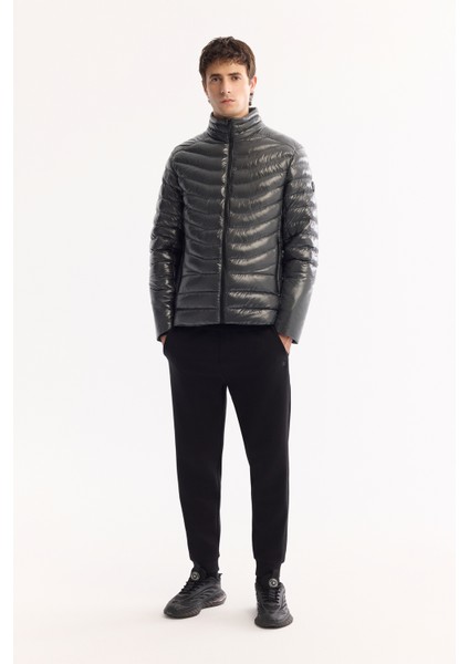 Erkek Antrasit Kaz Tüyü Su İtici Rüzgar Geçirmez Kumaş Dik Yaka Şişme Comfort Fit Mont B006015