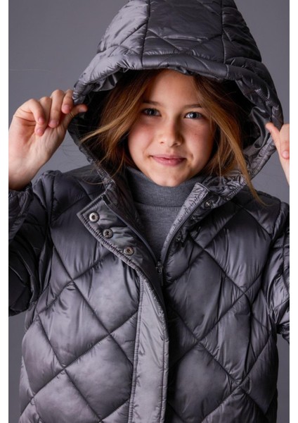Kız Çocuk 10-18 Yaş Dolgulu Uzun Mont Gri fiyatları