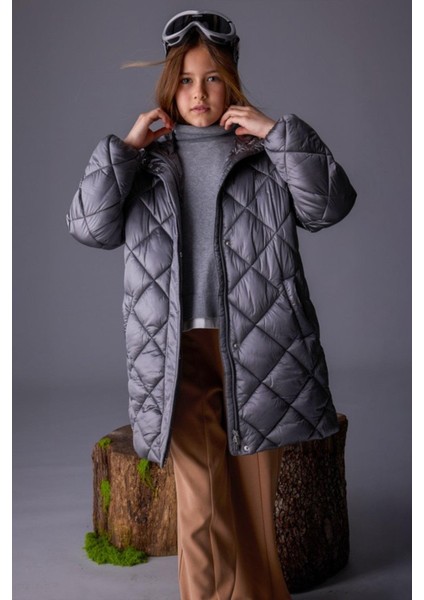 Kız Çocuk 10-18 Yaş Dolgulu Uzun Mont Gri modelleri