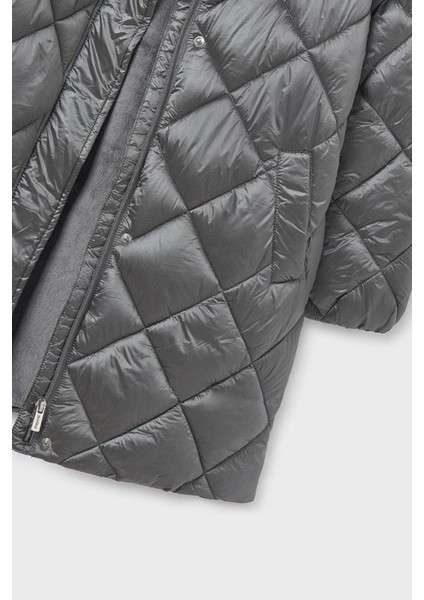 Kız Çocuk 10-18 Yaş Dolgulu Uzun Mont Gri