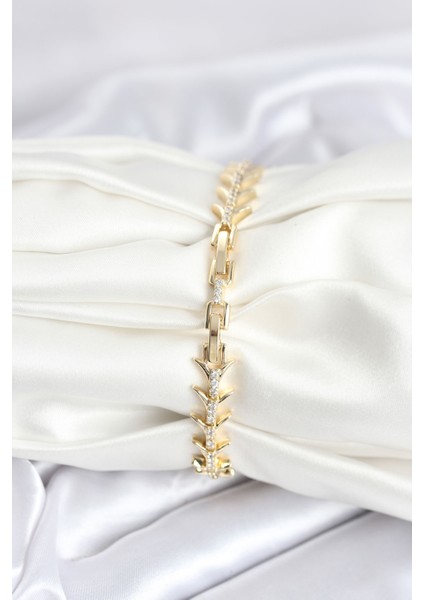 Zarif Bilekler Için Golden Pirinç Xirkonlu Balık Sırtı Stil Kadın Bileklik