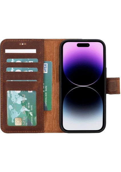 Apple iPhone 15 Uyumlu Deri Cüzdanlı Kılıf Mwwn G2 Kahve fiyatları