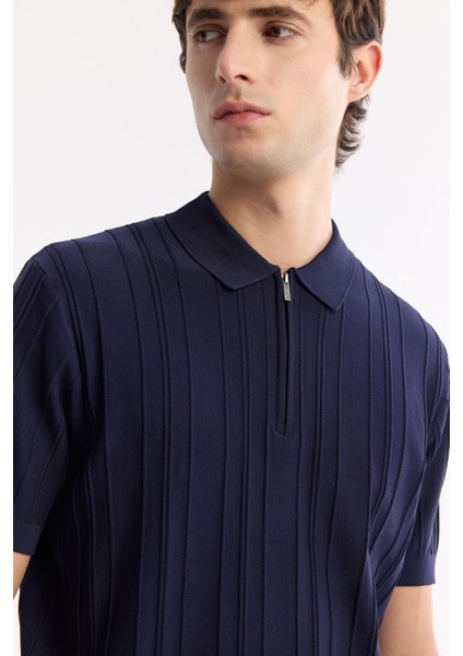 Erkek Lacivert Polo Yaka Rayon Triko Regular Fit T-Shirt A51Y5046