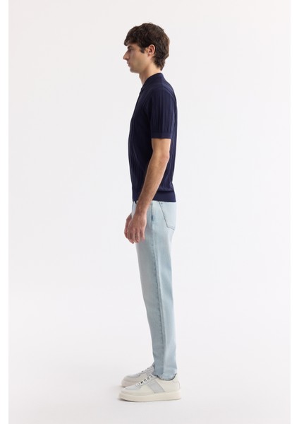 Erkek Lacivert Polo Yaka Rayon Triko Regular Fit T-Shirt A51Y5046