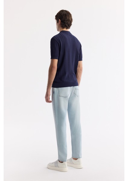 Erkek Lacivert Polo Yaka Rayon Triko Regular Fit T-Shirt A51Y5046
