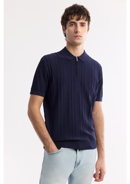 Erkek Lacivert Polo Yaka Rayon Triko Regular Fit T-Shirt A51Y5046