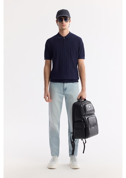 Erkek Lacivert Polo Yaka Rayon Triko Regular Fit T-Shirt A51Y5046