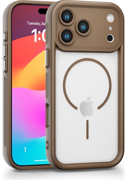 iPhone 17 Pro Uyumlu Kamera Korumalı Magsafe Wireless Şarj Özellikli Mat Silikon Haki Renkli Silikon Telefon Kılıfı