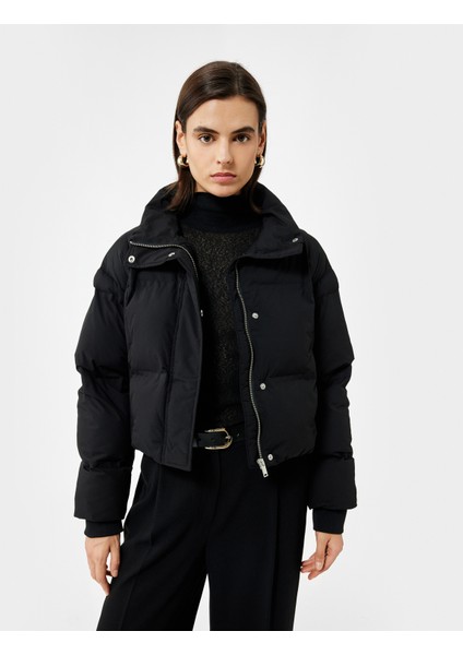 Dik Yaka Uzun Kollu Su Itici Crop Şişme Mont