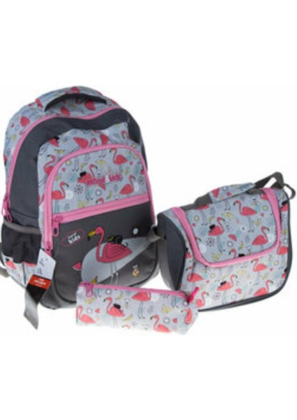Kids Flamingo Temalı 2 Gözlü Ilkokul Çantası 2’li Set – Beslenme Çantalı fiyatları