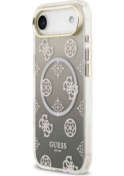 iPhone 17 Air Uyumlu Kılıf Guess Lisanslı M-Safe Özellikli Simli Peony Desenli Silikon Kapak Siyah fiyatları