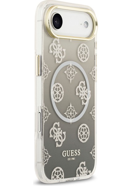 iPhone 17 Air Uyumlu Kılıf Guess Lisanslı M-Safe Özellikli Simli Peony Desenli Silikon Kapak Siyah fırsatları