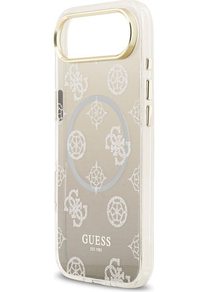 iPhone 17 Air Uyumlu Kılıf Guess Lisanslı M-Safe Özellikli Simli Peony Desenli Silikon Kapak Siyah