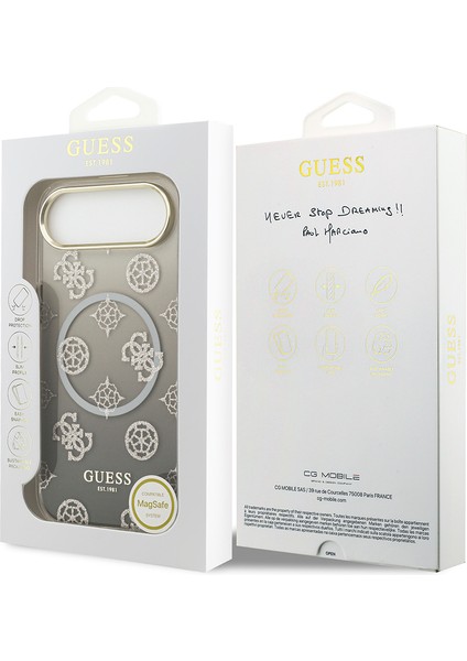 iPhone 17 Air Uyumlu Kılıf Guess Lisanslı M-Safe Özellikli Simli Peony Desenli Silikon Kapak Siyah