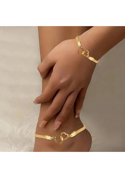 16041428 Retro Kalp Desenli Bağlantılı Bileklik ve Halhal (Yurt Dışından)