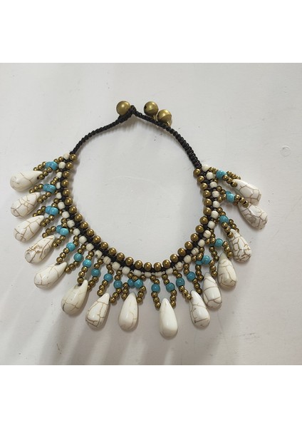 Bohem Tarzı Yarım Değerli Taşlı Damla Şeklinde Su Geçirmez Balmumu Ipten El Dokuması Plaj Bilekliği (Yurt Dışından)