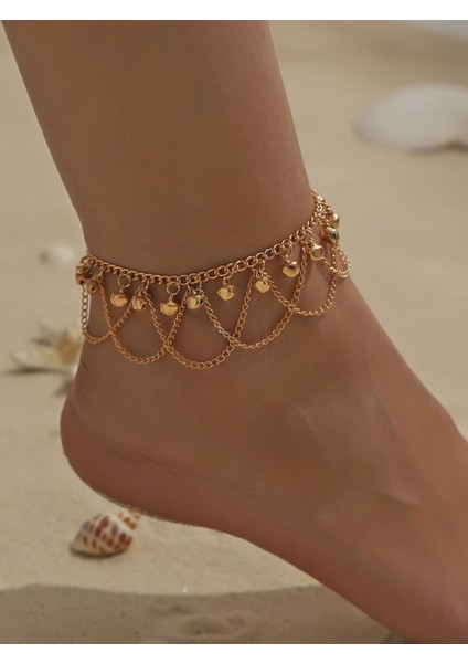 Sade Metal Moda Bilek Parıltılı Yuvarlak Halhal Çift Katmanlı Z珠宝r (Yurt Dışından)