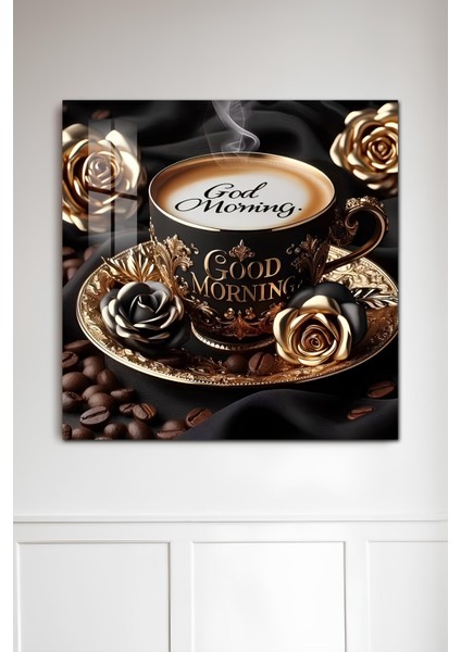 3D Görünümlü Temperli Cam Tablo – Gold Morning Kahve Temalı Uv Baskı 33X33 CM-CTK056 fiyatları