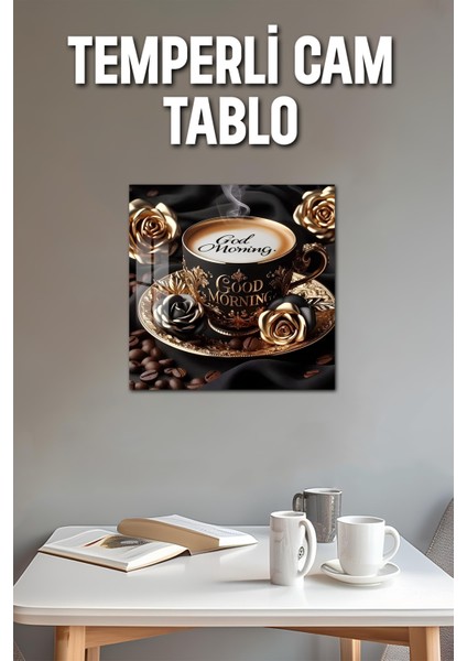 3D Görünümlü Temperli Cam Tablo – Gold Morning Kahve Temalı Uv Baskı 33X33 CM-CTK056 modelleri