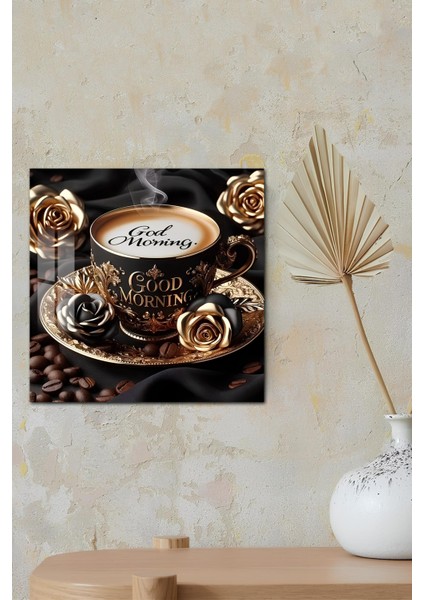 3D Görünümlü Temperli Cam Tablo – Gold Morning Kahve Temalı Uv Baskı 33X33 CM-CTK056 fırsatları
