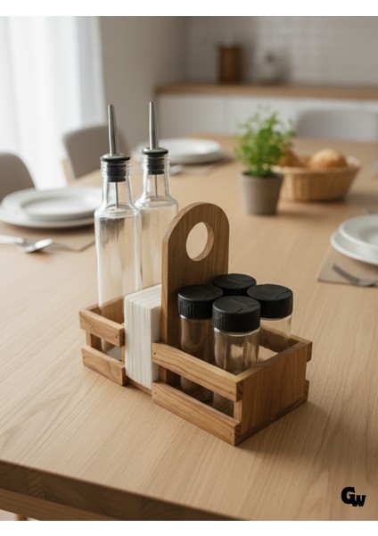 Ahşap Doğal Baharatlık Yağdanlık ve Peçetelik Takımı(Uzun Başlık)(Set)(Kiraz) fiyatları