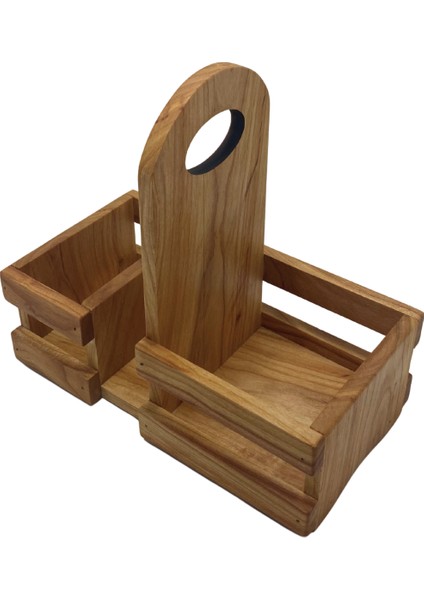 Ahşap Doğal Baharatlık Yağdanlık ve Peçetelik Takımı(Uzun Başlık)(Set)(Kiraz)