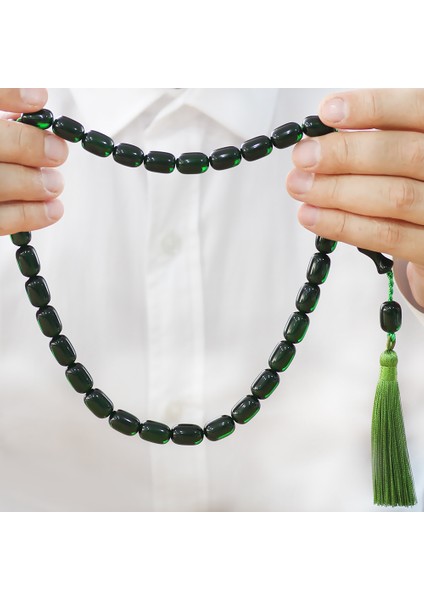 Osmanlı Saray Püsküllü Yeşil Çubuk Sıkma Kehribar Tesbih Maxi Boy Kapsül Kesim modelleri