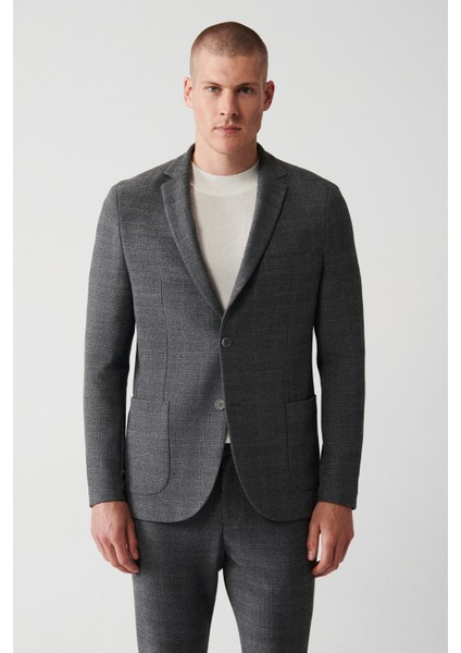 Erkek Gri Atarsız Mono Yaka Çift Yırtmaçlı Ceket A32Y4051