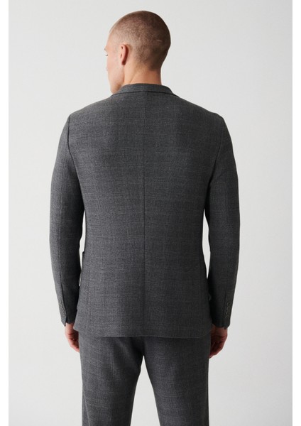 Erkek Gri Atarsız Mono Yaka Çift Yırtmaçlı Ceket A32Y4051