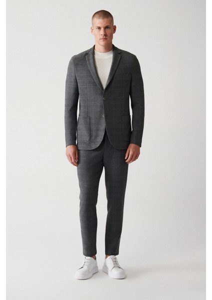 Erkek Gri Atarsız Mono Yaka Çift Yırtmaçlı Ceket A32Y4051