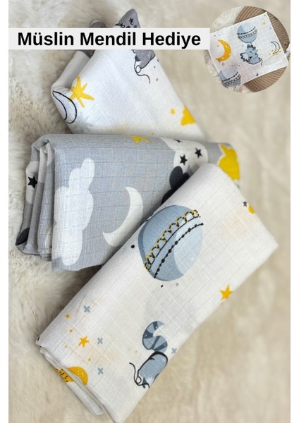 3’lü 80X80 %100 Pamuk Müslin Bebek Örtüsü Seti + Hediye Ağız Mendili | Nefes Alan Yumuşak Battaniye