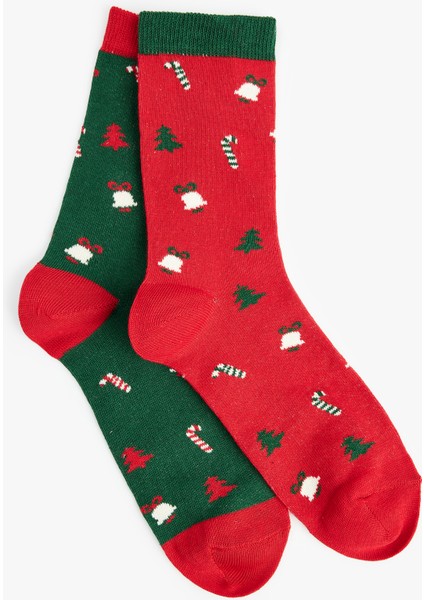 Pamuklu Yılbaşı Temalı Çok Renkli Kalın 2'li Soket Çorap Seti fiyatları