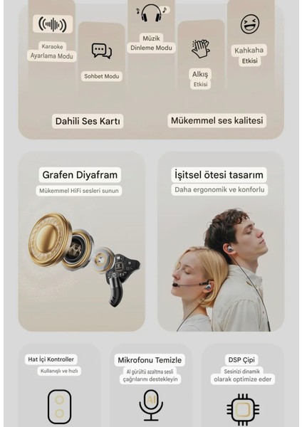 Profosyonel Oyuncu Kulaklığı+Canlı Yayın Karaoke+Muzik+Dahili Ses Kartlı Type-C Giriş+Bluetooth Hi-Fi Ses Teknolojisi Ce Sertifakalı Lisanslı Orjinal Sağlam indirimleri