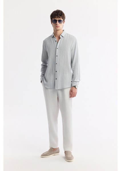 Erkek Mavi Alttan Britli Yaka %100 Pamuk Comfort Fit Gömlek A51Y2024