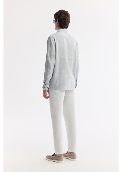 Erkek Mavi Alttan Britli Yaka %100 Pamuk Comfort Fit Gömlek A51Y2024