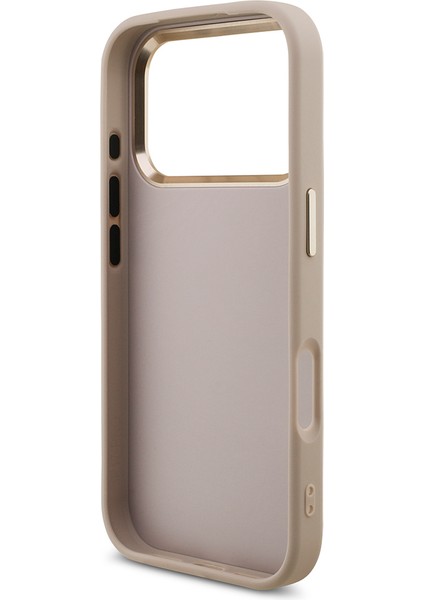 iPhone 17 Pro Kılıf Guess Lisanslı Gold Kamera Çerçeveli 4g Desenli Büyük 4g ve Yazı Logolu Pembe