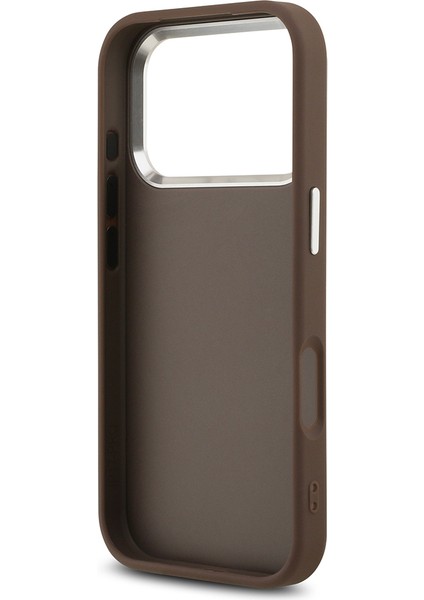 iPhone 17 Pro Kılıf Guess Lisanslı Gümüş Kamera Çerçeveli 4g Desenli Büyük 4g ve Yazı Logolu Kahve