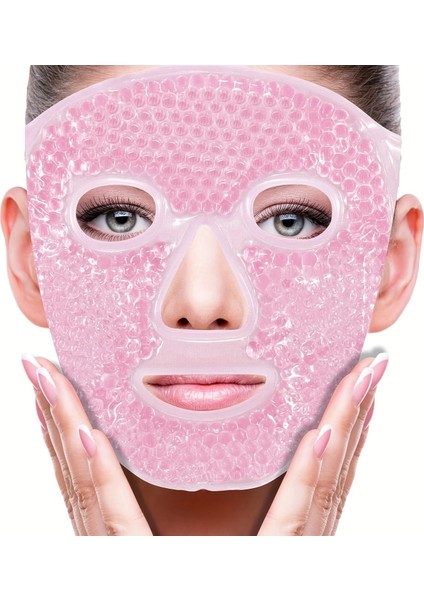 Terapi Jel Yüz Maskesi Soğuk ve Sıcak Boncuklu Ayarlanabilir Maske (Pembe)