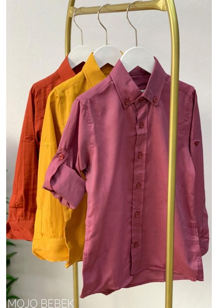 Erkek Çocuk 4-14 Yaş Katlamalı Kol Pamuklu Gömlek Gülkurusu modelleri