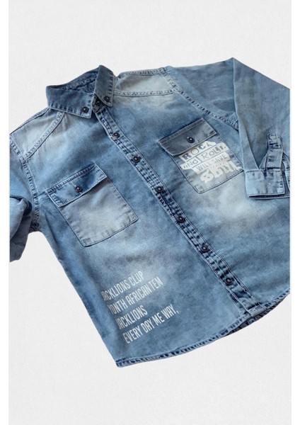 Mojo Erkek Çocuk 4-16 Yaş Cepli Kot Gömlek 20111 Mavi