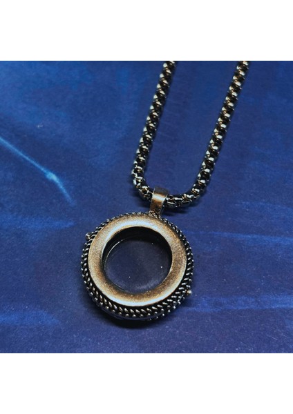 Camlı Açılır El Işçiliği 925 Ayar Gümüş Erkek Kolye