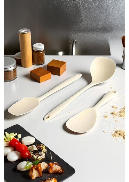 Cresta Silikon 3 Parça Isıya Dayanıklı Krem Yemek Servis ve Hazırlık Seti