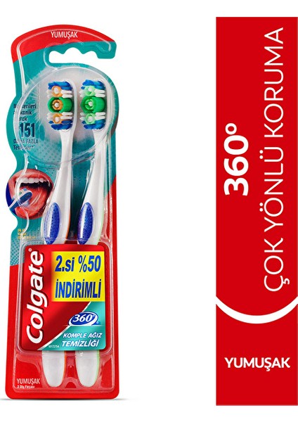 2 Adet Colgate Diş Fırçası 360 Komple Ağız Temizliği Yumuşak 1+1