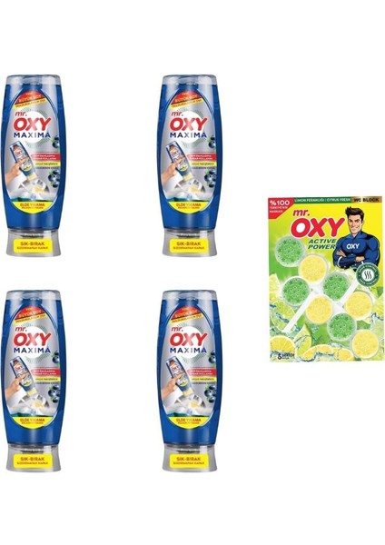 Mr. Oxy Maxima Elde Yıkama Bulaşık Deterjanı Yaban Mersini Kokulu 650 ml * 4 Adet ( Wc Blok Hediyeli )