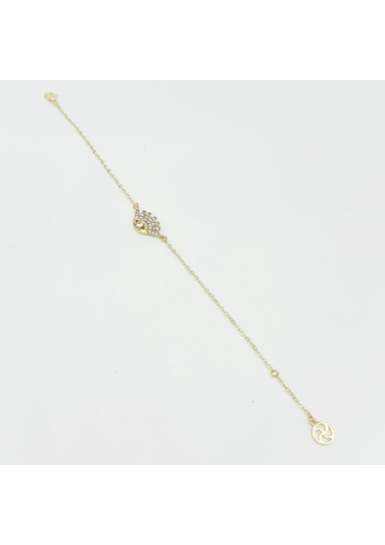 Zirkon Taşlı Yaprak Figürlü Gold Renk Zincir Vip Bileklik 14K