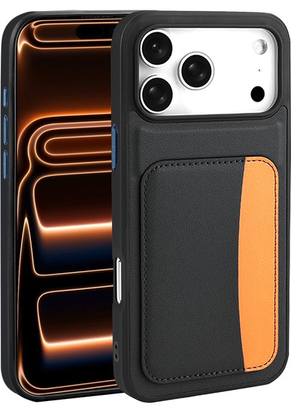 Iphone 17 Pro Max Uyumlu Kılıf Çift Renkli Kartlıklı Deri Tasarımlı Cüzdan Kapak