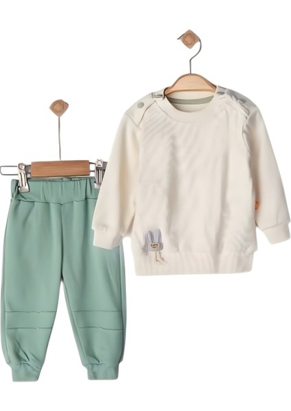 Kız Bebek Tavşan Figürlü Ribanalı Takım & 9-24 Ay Omuzdan Düğmeli Alt-Üst Takım