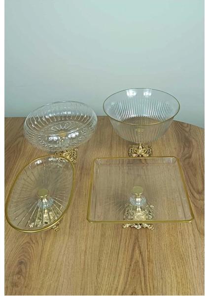 Gold Detaylı Metal Ayak 4 Parça Sunum ve Servis Seti